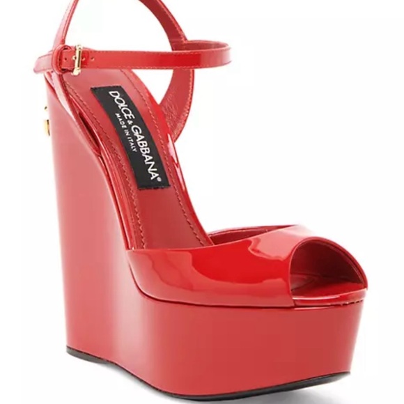 Dolce & Gabbana Red Wedge Sandals - Picture 2 of 3